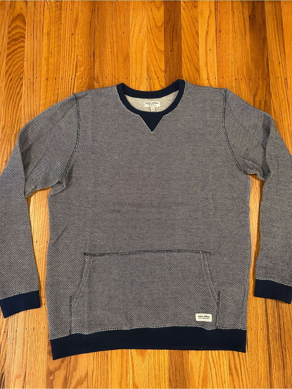 Banks Journal Men’s Instinct Deluxe Navy/White Knit Sweater - Dirty Denim SIZE M